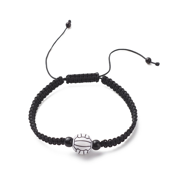 

PandaHall Acrylic Braided Bead Bracelet, Nylon Cord Adjustable Bracelet for Women, Volleyball Pattern, Inner Diameter: 2-1/8~3-1/2 inch..., White