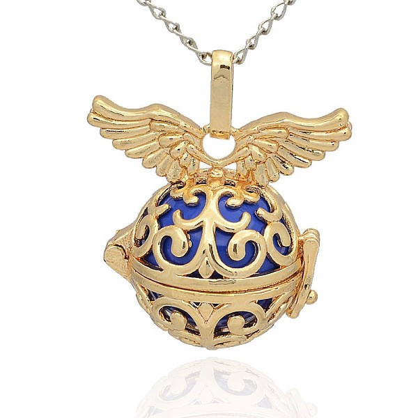 

PandaHall Golden Tone Brass Hollow Round Cage Pendants, with No Hole Spray Painted Brass Round Beads, Blue, 31x30x21mm, Hole: 3x8mm Brass...