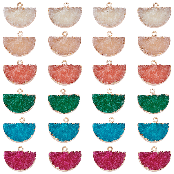 

PandaHall SUPERFINDINGS Electroplate Druzy Resin Semi Circle Pendants, with Iron Findings, Half Round, Light Gold, Mixed Color..., Multicolor