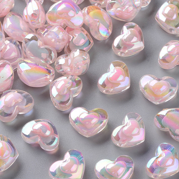 

PandaHall Transparent Acrylic Beads, Bead in Bead, AB Color, Heart, Pink, 13x17x9.5mm, Hole: 2.5mm, about 420pcs/500g Acrylic Heart Pink