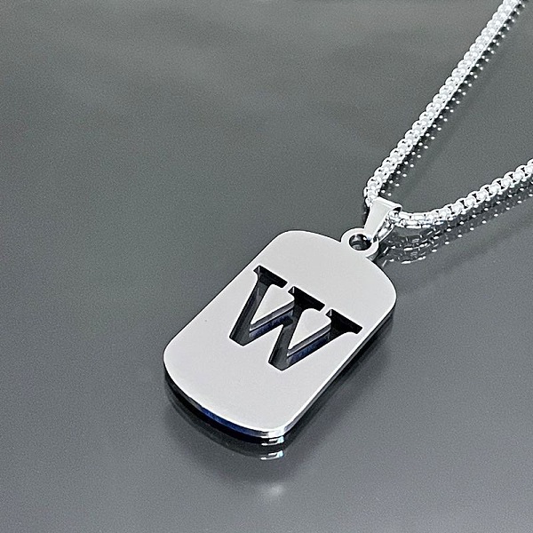 

PandaHall Titanium Steel Box Chain Necklaces, Rectangle with Letter W Pendant Necklaces Stainless Steel Letter W