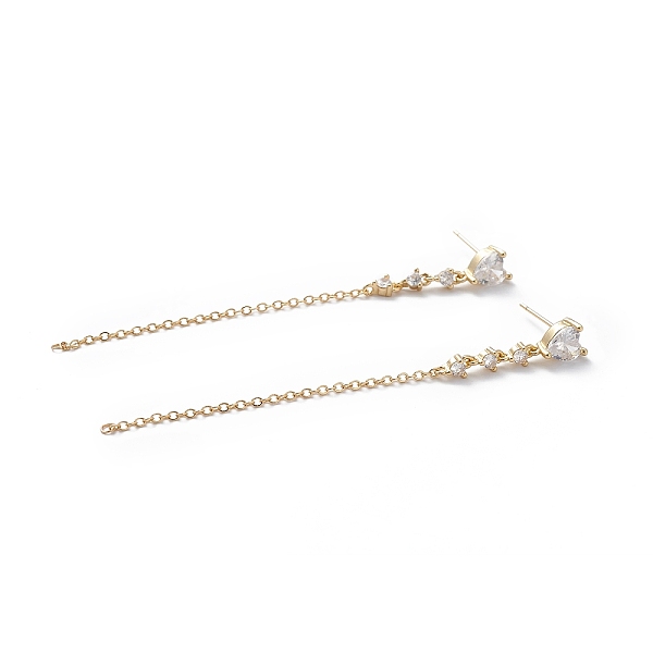 

PandaHall Clear Cubic Zirconia Heart Dangle Stud Earrings, Brass Chain Tassel Long Drop Earrings for Women, Cadmium Free & Lead Free, Real...