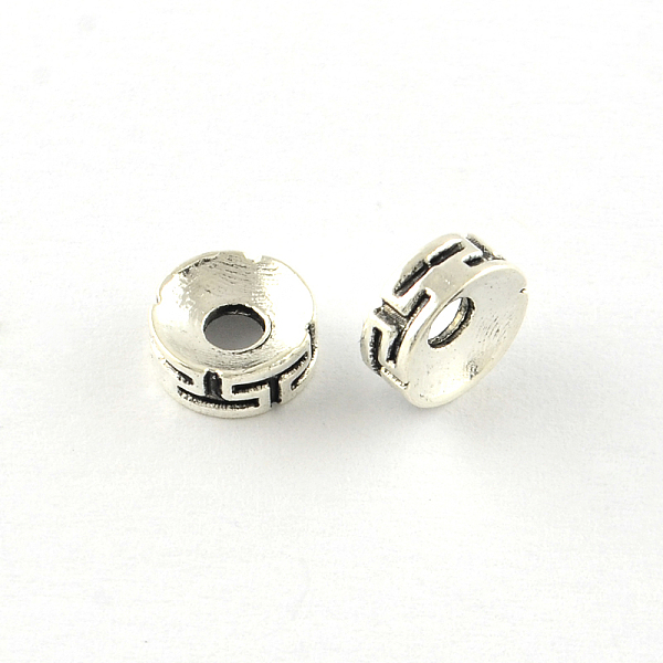 

PandaHall Flat Round Tibetan Style Alloy Spacers Beads, Cadmium Free & Lead Free, Antique Silver, 7.5x3mm, Hole: 2mm Alloy Flat Round