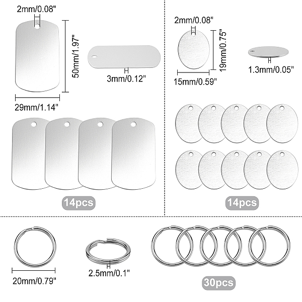 

PandaHall AHANDMAKER 28Pcs Blank Pendants Key Chain DIY Making Kit, Silver Oval Rectangle Blanks Tags, Aluminum Blank Stamping Tag Pendants...