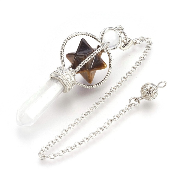 

PandaHall Natural Tiger Eye Dowsing Pendulums, with Platinum Tone Brass Findings, Merkaba Star, 257mm, Hole: 2mm Tiger Eye Merkaba Star..., Brown