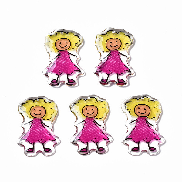 

PandaHall Epoxy Resin Pendants, Girl, Camellia, 26.5x17x2mm, Hole: 0.8mm Epoxy Resin Human Pink