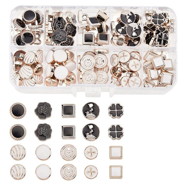 

PandaHall 100Pcs 10 Style Plastic with Enamel Buttons, Flat Round & Square & Rose & Clover, Mixed Color, 9.5~12x6.5~9.5mm, Hole: 3~7mm..., Multicolor