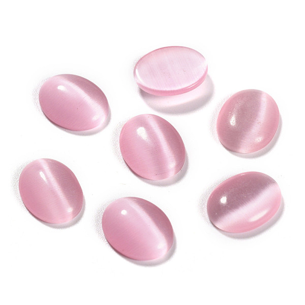

PandaHall Cat Eye Cabochons, Oval, Pink, 40x30x5.5mm Glass Oval Pink