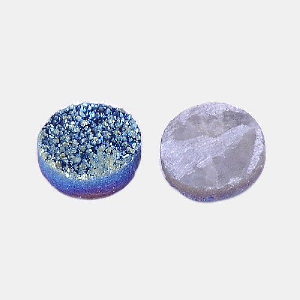 

PandaHall Electroplate Natural Druzy Crystal Cabochons, Flat Round, Dyed, Prussian Blue, 8x3~6mm Quartz Crystal Flat Round Blue