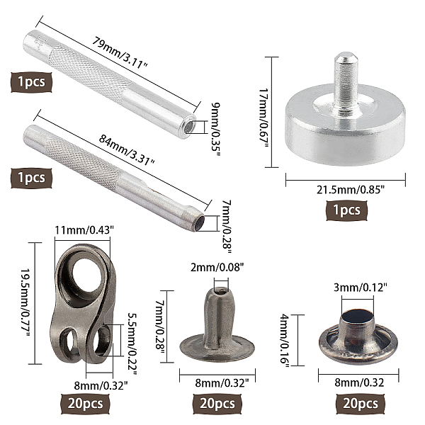 

PandaHall Eyelets Installation Tools, with Alloy Boot Lace Hooks, Mixed Color, 7.97~8.49cm Iron