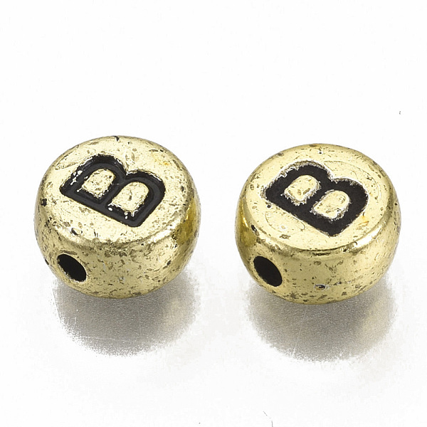 

PandaHall Plating Acrylic Beads, Horizontal Hole, Flat Round with Letter, Golden Plated, Black, Letter.B, 7x4mm, Hole: 1.2mm, about...
