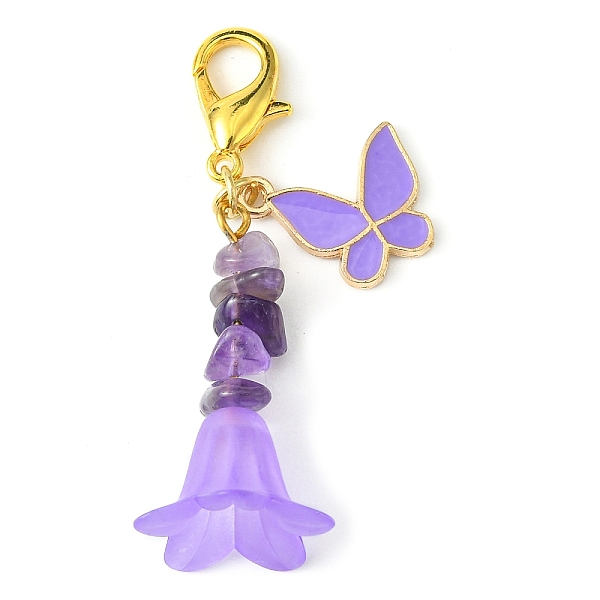 

PandaHall Alloy Enamel Butterfly & Acrylic Flower Pendant Decoration, Natural Amethyst Chips and Lobster Claw Clasps Charm, Medium Purple...