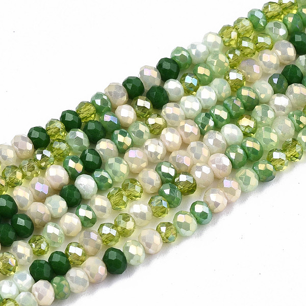 

PandaHall Electroplate Mixed Color Glass Beads Strands, AB Color Plated, Faceted Rondelle, Light Green, 3x2mm, Hole: 0.8mm, about...