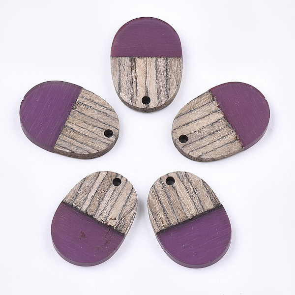 

PandaHall Resin & Wenge Wood Pendants, Oval, Medium Violet Red, 25x18x3~4mm, Hole: 2mm Resin+Wood Oval