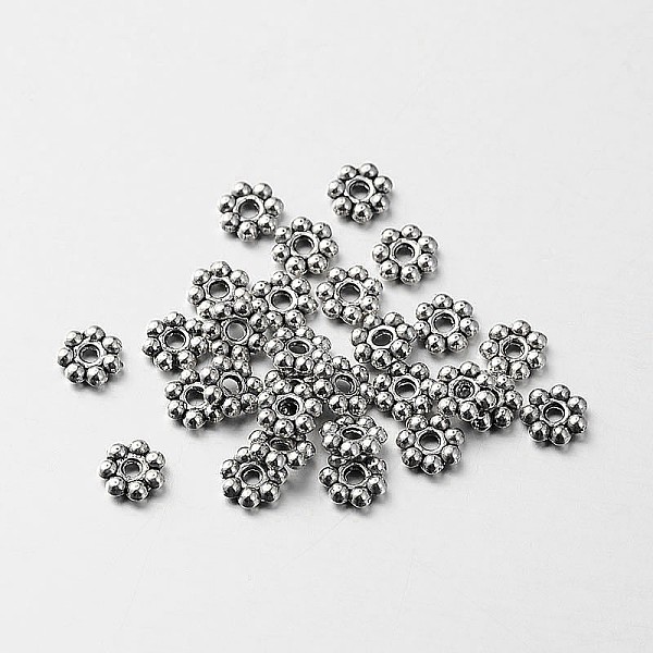 

PandaHall Tibetan Style Alloy Daisy Spacer Beads, Antique Silver, 6x1.8mm, Hole: 1mm Alloy Flower