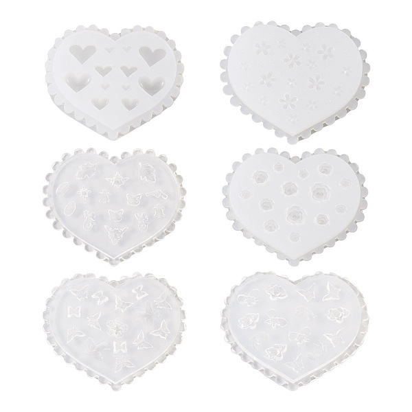 

PandaHall 6Pcs 6 Styles DIY Flower & Animal & Heart Shape Nail Art Ornament Silicone Molds, Resin Casting Molds, for UV Resin & Epoxy Resin..., White