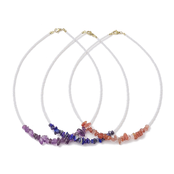 Glass With Natural Gemstone Chip Necklaces