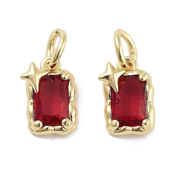 

PandaHall Brass Micro Pave Cubic Zirconia Charms, with Jump Ring, Rectangle with Star, Real 18K Gold Plated, Red, 9.5x6x3mm, Hole: 3mm...