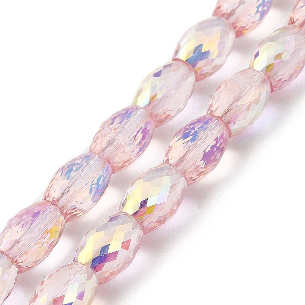 

PandaHall Transparent Electroplate Glass Beads Strands, AB Color, Faceted, Oval, Pink, 11x8mm, Hole: 1.4mm, about 60pcs/strand, 27.17''...