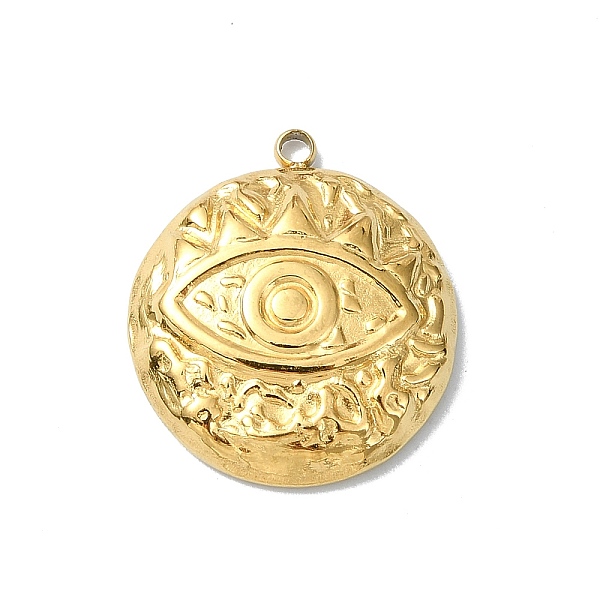 

PandaHall Ion Plating(IP) 304 Stainless Steel Pendants, Flat Round with Eye Charm, Real 18K Gold Plated, 19.5x17x4mm, Hole: 1.5mm 304...
