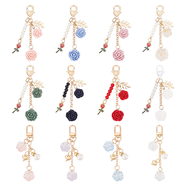

PandaHall CRASPIRE 12Pcs 12 Style Valentine's Day Resin & Zinc Alloy Rose Charm Pendant Decorations for Women, with Lobster Clasp, Mixed..., Multicolor
