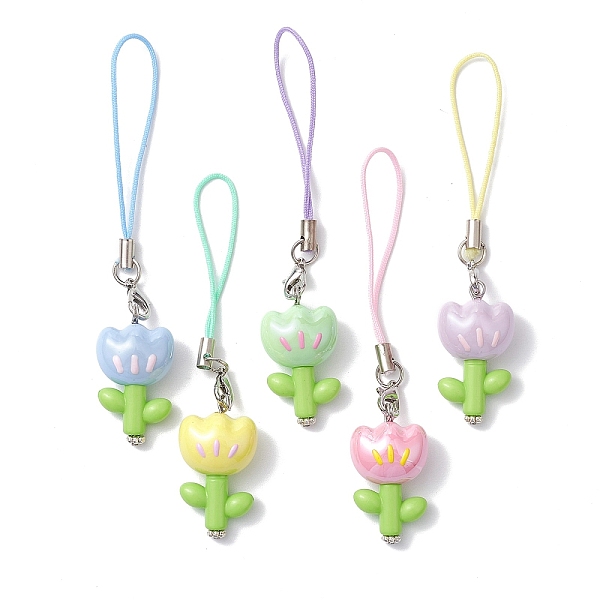 

PandaHall Flower Acrylic Mobile Straps, with Nylon Phone Strap, Mixed Color, 9cm Acrylic Flower Multicolor