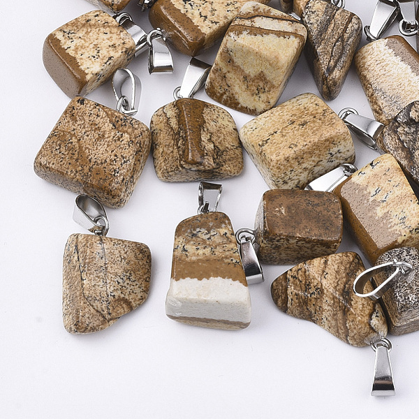 

PandaHall Natural Picture Jasper Pendants, with Stainless Steel Snap On Bails, Nuggets, 15~35x10~20x5~15mm, Hole: 3x7.5mm Picture Jasper...