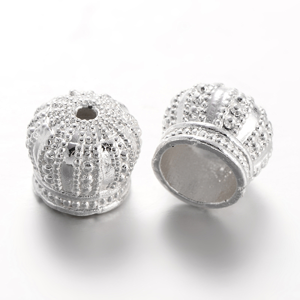 

PandaHall Crown Brass Cord Ends, End Caps, Silver Color Plated, 12x10mm, Hole: 2mm, Inner Diameter: 8mm Brass Silver