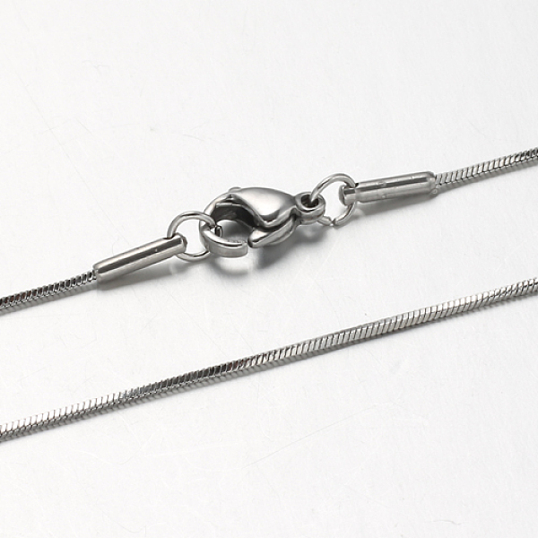 

PandaHall 304 Stainless Steel Snake Chains Necklaces, with Lobster Claw Clasps, Stainless Steel Color, 17.7 inch(45cm), 0.9mm 304 Stainless...