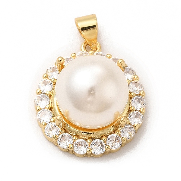 

PandaHall Rack Plating Brass Micro Pave Cubic Zirconia Pendant, with Plastic Bead, Long-Lasting Plated, Cadmium Free & Lead Free, Flat Round..., Clear