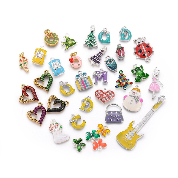 PandaHall Alloy Enamel Pendants, Mixed Shapes, Mixed Color, about 9~24mm wide, 13~31mm long, 1~5mm thick, hole: 1~3mm Alloy+Enamel Mixed...