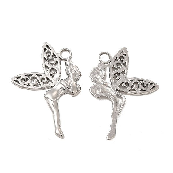 

PandaHall 304 Stainless Steel Pendants, Fairy Charm, Stainless Steel Color, 32x21.5x2mm, Hole: 3mm 304 Stainless Steel Angel & Fairy