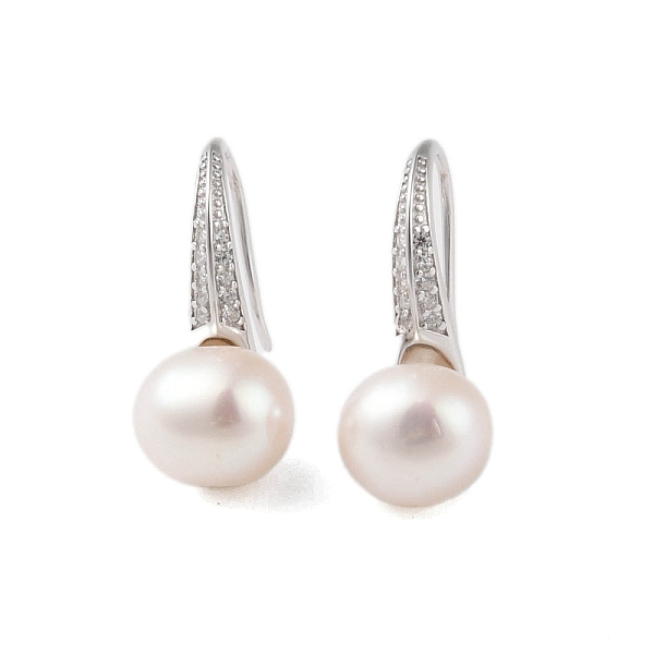 

PandaHall 925 Sterling Silver Hoop Earring, with Cubic Zirconia and Natural Pearl, Platinum, 18x8.5mm Pearl Others