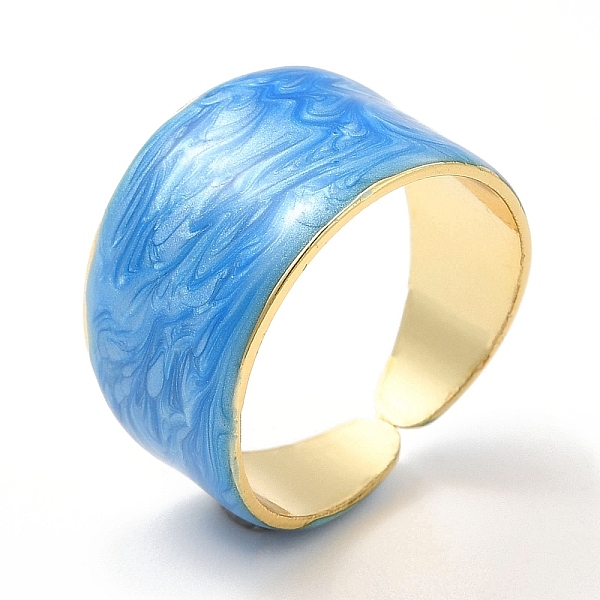 

PandaHall Enamel Plain Band Open Cuff Rings, Real 18K Gold Plated Brass Jewelry for Women, Deep Sky Blue, US Size 7 1/4(17.5mm) Brass