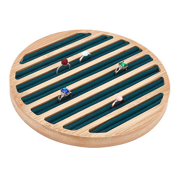 8-Slot Flat Round Bamboo Finger Ring Display Plates