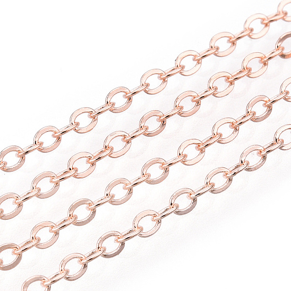 

PandaHall Brass Cable Chains, Soldered, with Spool, Flat Oval, Rose Gold, 2x1.8x0.2mm, about 9.84 Feet(3m)/Roll Brass