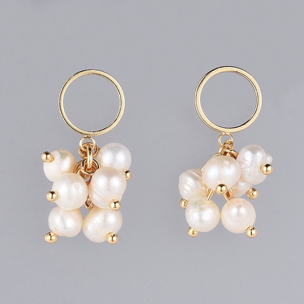 

PandaHall Dangle Stud Earrings, Cluster Earrings, with Natural Freshwater Pearl Beads, Brass Findings and Plastic Ear Nuts, Real 18K Gold...