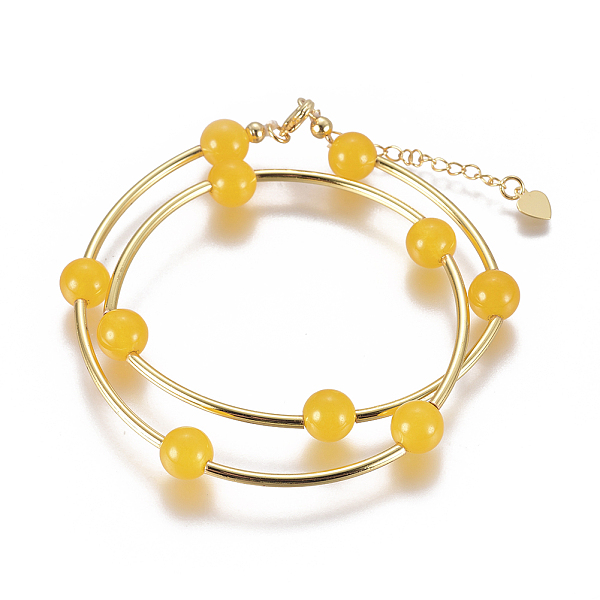 

PandaHall Natural Agate Wrap Bracelets, Two Loops, with Golden Plated Brass Findings, Yellow, 14-5/8 inch(37.2cm) Natural Agate Yellow