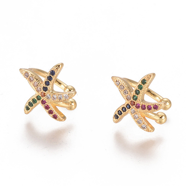 

PandaHall Golden Plated Brass Micro Pave Cubic Zirconia Cuff Earrings, Long-Lasting Plated, Starfish/Sea Stars, Colorful, 11.5x13x1.5mm...