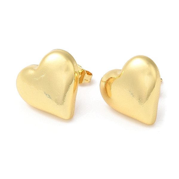 

PandaHall Rack Plating Brass Heart Stud Earrings, Real 18K Gold Plated, 14.5x15.5mm Brass Heart