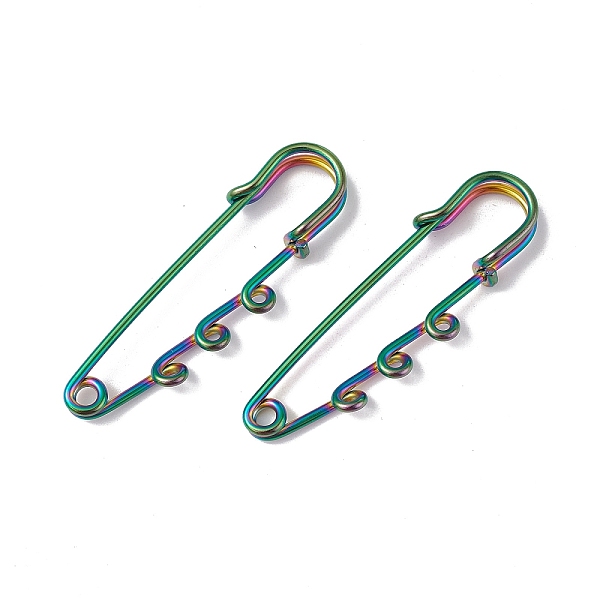 

PandaHall Ion Plating(IP) 304 Stainless Steel Safety Pins Brooch Findings, Kilt Pins with Triple Loops for Lapel Pin Making, Rainbow Color...