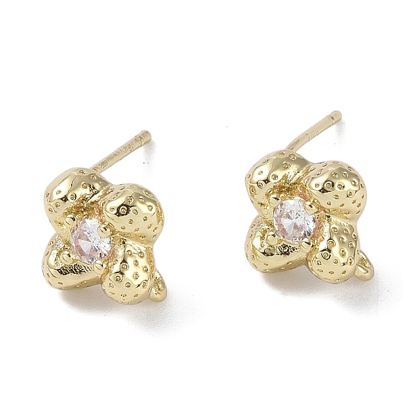 

PandaHall Brass with Cubic Zirconia Stud Earrings Findings, with 925 Sterling Silver Pins, Flower, Real 14K Gold Plated, 11x10x6mm, Hole...