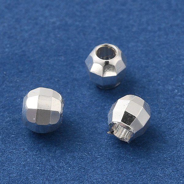 

PandaHall Brass Spacer Beads, Faceted, Barrel, 925 Sterling Silver Plated, 5x4mm, Hole: 2mm Brass Barrel