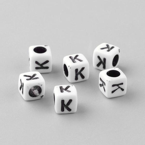 

PandaHall Opaque Acrylic Beads, Letter Style, Cube, Letter.K, 6x6x6mm, Hole: 3mm, about 3000pcs/500g Acrylic Letter K