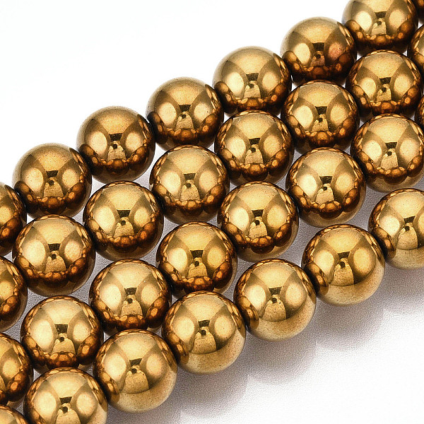 

PandaHall Non-magnetic Synthetic Hematite Beads Strands, Grade A, Round, Golden Plated, 10mm, Hole: 1.5mm, about 40~42pcs/strand..., Gold
