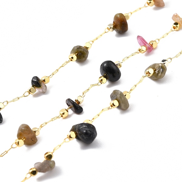 

PandaHall Handmade Beaded Chain, with Brass Cable Chain & Chip Natural Tourmalinated Quartz Link Chain, Long-Lasting Plated, Soldered...