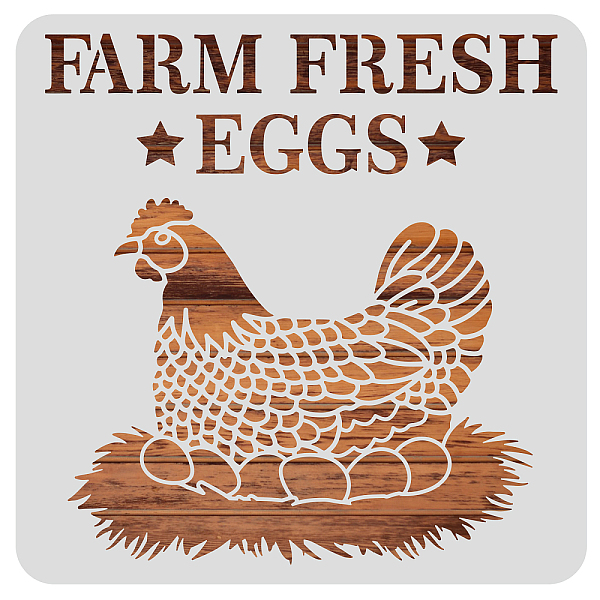PandaHall BENECREAT 30x30cm Hen Pattern Plastic Painting Stencils, Farm Fresh Eggs Large Reusable Stencil Template for Painting on Scrapbook...
