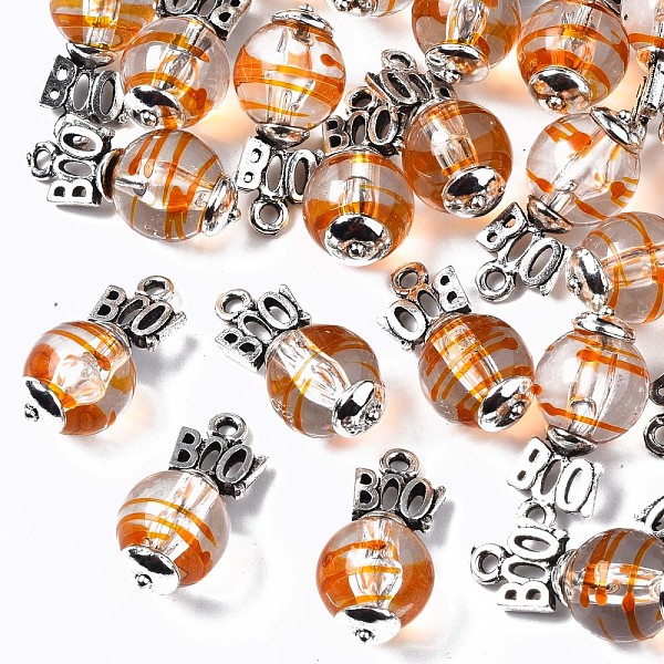 

PandaHall Transparent Acrylic Pendants, with Alloy Findings, Cadmium Free & Lead Free, Antique Silver, Halloween, Word Boo with Round, Dark...