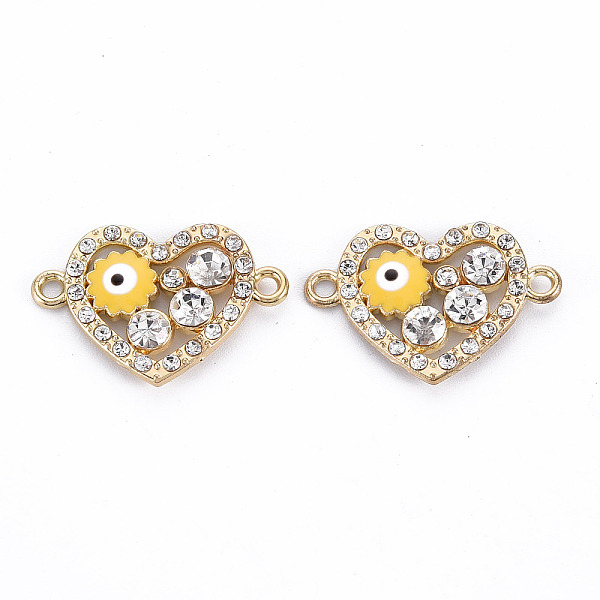 

PandaHall Rack Plating Alloy Enamel Links Connectors, with Crystal Rhinestone, Cadmium Free & Nickel Free & Lead Free, Heart with Eye, Light..., Gold