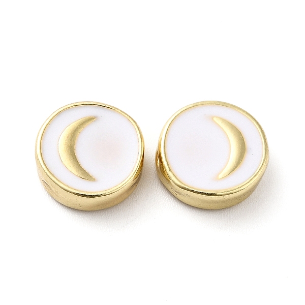 

PandaHall Rack Plating Alloy Enamel Beads, Flat Round with Moon, Golden, White, 10~10.5x4mm, Hole: 1.4mm Alloy+Enamel Flat Round White
